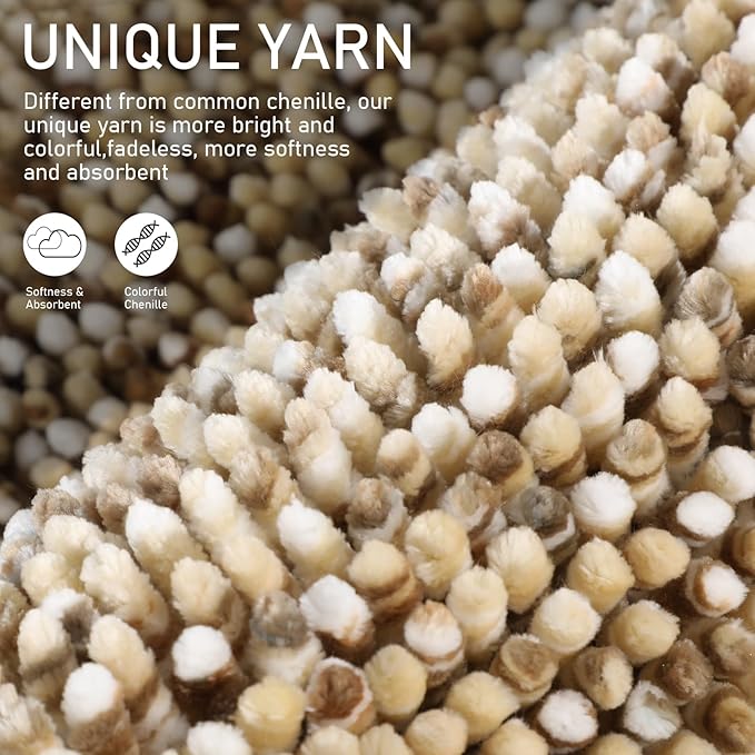 Yimobra Luxury Bathroom Rugs, 47x24, Extra Soft Chenille Mats for Bathroom Non Slip, Fluffy Long Matts for Tub, Plush Shaggy Carpet Runner, Water Absorbent, Machine Washable, Beige & Light Coffee
