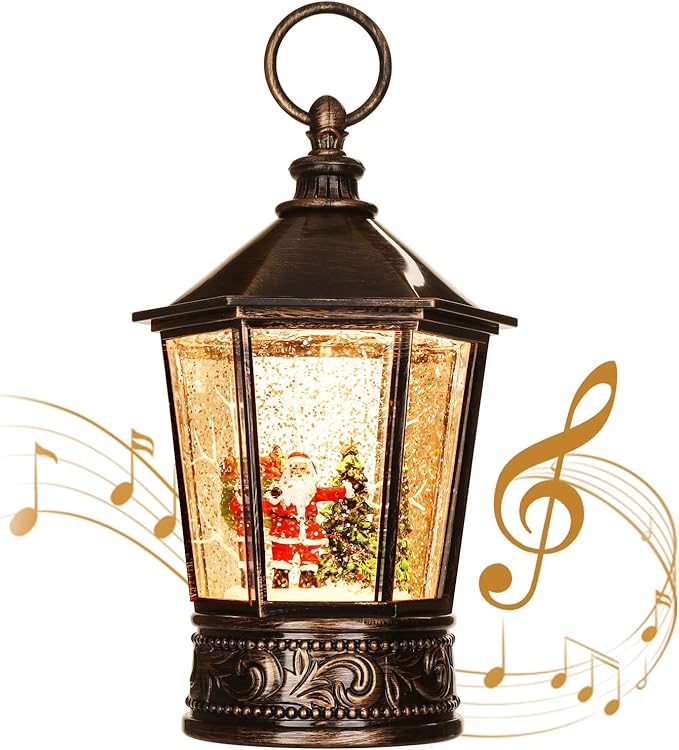 Christmas Lantern-Snow Globe,Water Lantern with Music and Santa Claus-USB or Battery-Powered Christmas Lanterns, Rotating Flashing Lanterns, Christma Decorations