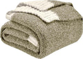 CozeCube Super Soft Fullfy Microfiber Reversible Knitted Blankets, Warm Cozy Fuzzy Plush Throw, Olive Green and White Melange Throw Blanket for Couch Bed Sofa, 60" x 80"