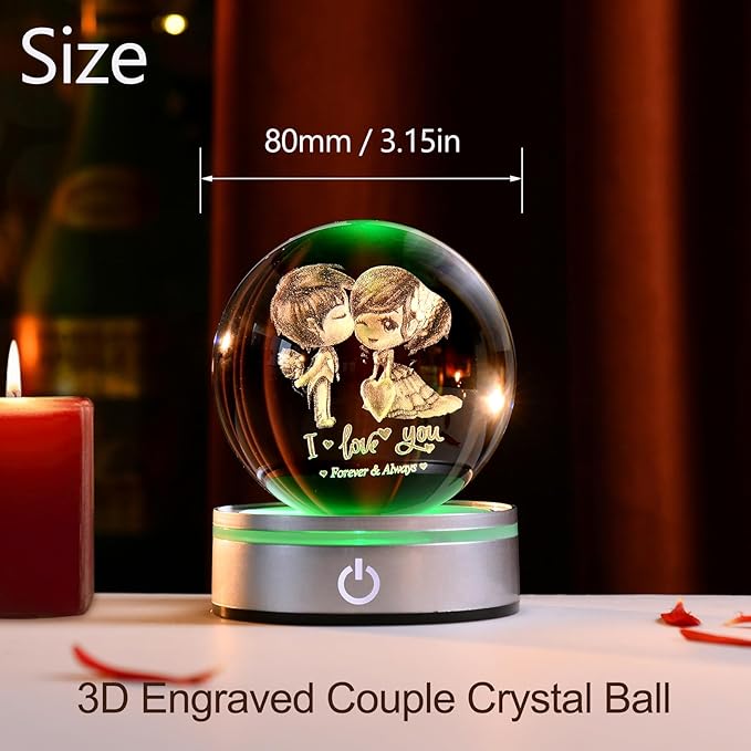 IFOLAINA Romantic Valentines Gifts for Wife Girlfriends Women I Love You Gifts for Her Couple Anniversary Birthday 3D Crystal Ball Night Light Glass Globe Decorative Decor