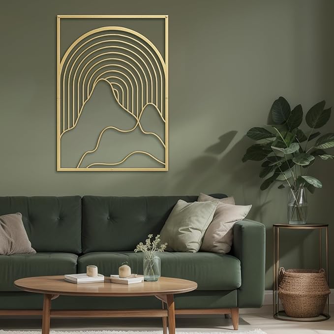 SIGNLEADER Metal Wall Art Decor Geometric Mid-Century Stripe Landscape Modern Abstract Wall Sculpture Hangings Home Decoration for Living Room, Bedroom, Bathroom, Kitchen, Outdoor - 36" Gold