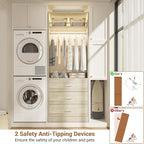 Closet System Set of 2, 4FT Closet Systems with 6 Wood Drawers, 48" Closet Organizer System with 2 Hanging Rods & 2 Shelves, Heavy Duty 48 Inch Walk-in Closet, White Oak (48"L x 15" W x 80" H)