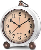 Analog Alarm Clock,Battery Powered Desk Clocks with Night Light,Silent Non Ticking,Retro Simply Design Alarm Clocks for Living Room, Bedroom, Bedside,Dormitory,Decor,Gift (White)