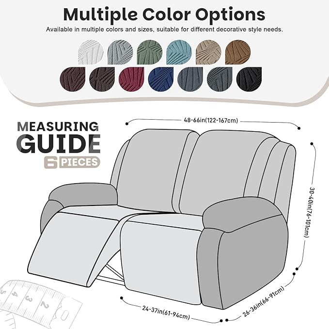 VANSOFY Recliner Loveseat Cover, 6-Pieces Stretch Dual Recliner Sofa Cover Soft Jacquard Reclining Couch Slipcover Furniture Protector with Elastic Bottom for Kid, Pets(2 Seat,Light Coffee)