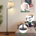 Dimmer LED Floor Lamp,Tall Standing Lamp with Swing Arm,Black Lamp with Dimmer LED Bulb,Elegant Floor Lamp for Living Rooms & Bedroom (Black)