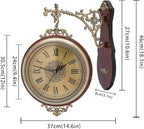 Coffee Double Sided Large Wall Clock, Elegant, Traditional, Vintage Style 360° Rotating Metal Wall Clock, Indoor Outdoor Office Living Room Porch Clock Wall Decor (Coffee Double Sided Clock)