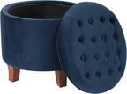 Homepop Home Decor | Upholstered Round Velvet Tufted Foot Rest Ottoman | Ottoman with Storage for Living Room & Bedroom | Decorative Home Furniture, Navy