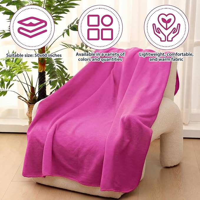 Newwiee 12 Pcs Fleece Throw Blankets Bulk 50'' x 60'' Oeko-tex Standard 100 Certified Spring Outdoor Wedding Guest Blankets Lightweight for Sleepover Donation Lap Pet Sofa Home (Rose)