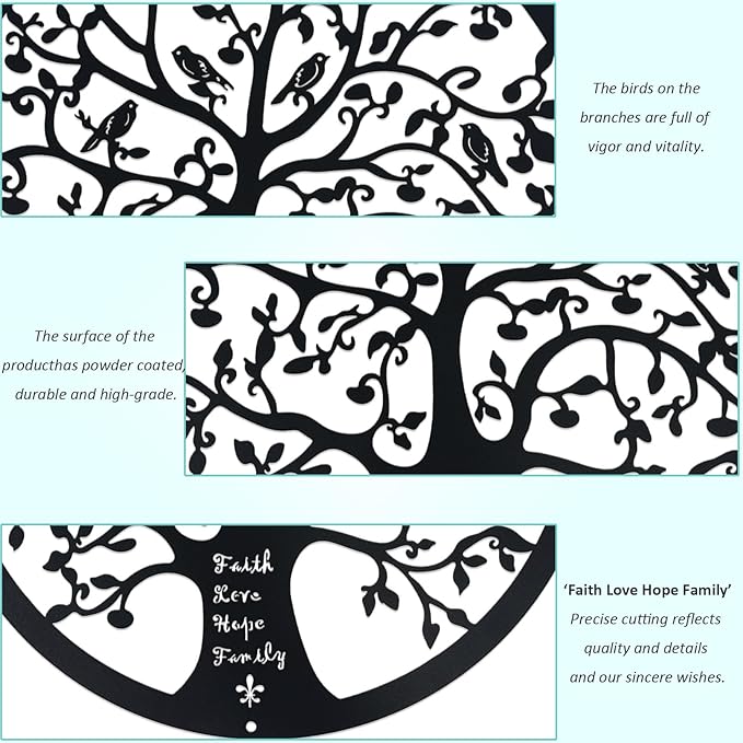 ESTART 11 Inches Tree of Life Wall Art Metal Tree Life Wall Decor Family Tree Wall Plaque Wall Hanging Sculptures for Balcony Porch Bedroom Living Room Kitchen Garden Office Indoor Outdoorr (Black)