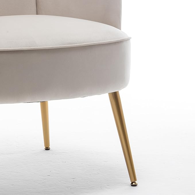 Trendy Velvet Accent Chair with Gold Metal Legs, Upholstered Armchair for Small to Mid-Size Spaces, Modern Living Room, Bedroom, Vanity Desk and Entryway, Ivory
