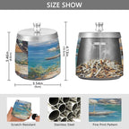 Seaside House Painting Ashtray with Lid, Outdoor Ashtrays for Patio, Stainless Steel Ashtray Odorless Smokeless for Home Office Balcony