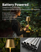 KDG 2 Pack Cordless Table Lamp, Portable LED Desk Lamps, 5000mAh Battery Operated, 3 Color Stepless Dimming Up, for Restaurant, Bedroom, Outdoor Camping, Coffee Shop, Night Light, Rechargeable (Gold)