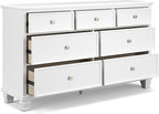Signature Design by Ashley Fortman Casual Dresser with 7 Storage Drawers and Tapered Feet, Round Metal Knobs" Satin Nickel-tone, Wood, 36" High, White