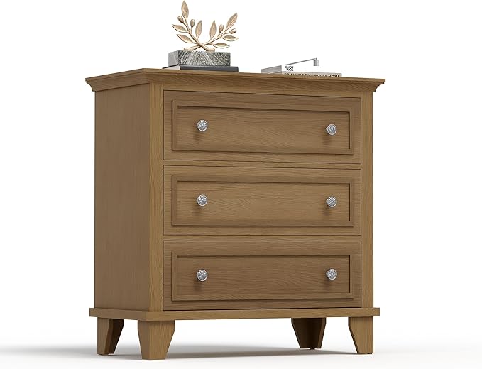 GarveeHome Brown 3 Drawer Dresser for Bedroom, Wide Chest of Drawers with Vintage Handle, Modern Wood Dresser Wide Nightstand Cabinet for Living Room