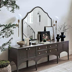 Large Arched Mirror Wall Decor, 32"x48" Wide Black Decorative Wall Mirror with Metal Frame for Entryway, Bathroom, Living Room, Bedroom (Horizontal)