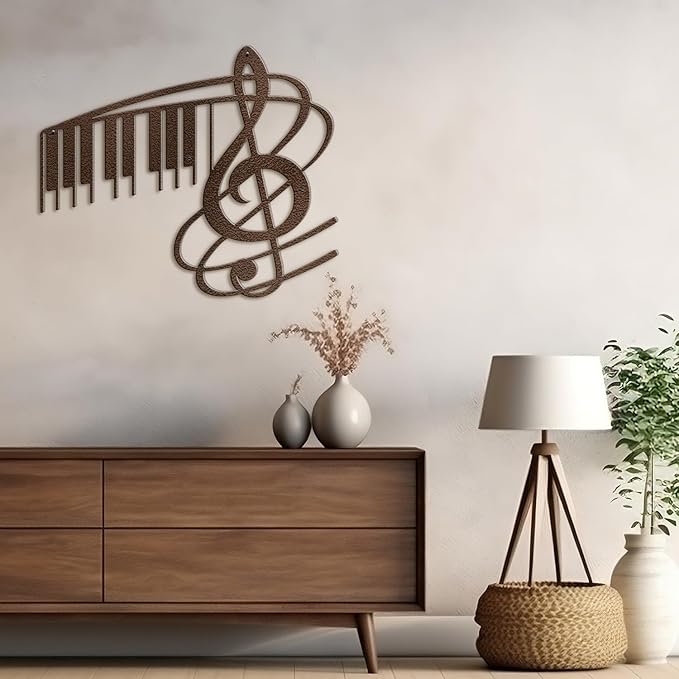 SIGNLEADER Metal Wall Art Music Note Decor - Treble Clef with Piano Key Modern Abstract Wall Sculpture Hanging Home Decoration for Living Room, Bedroom, Bathroom, Kitchen, Studio - 18" Bronze