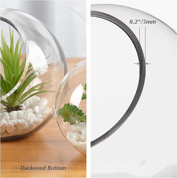 WGV Slant Cut Bowl Glass Vase, Width 9", Height 9", Clear Round Globe Planter Terrarium Orb, Candy Dish, Fruit Jar, Floral Container for Home Office Decor, 1 Piece