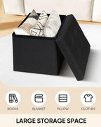 B FSOBEIIALEO Storage Ottoman Cube, Storage Chest Folding Ottomans Footrest for Living Room Seat, 12.6"X12.6"X12.6" (Linen Black)