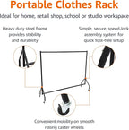 Amazon Basics Heavy Duty Rolling Garment Rack, Hanging Clothes Organizer Rail for Display and Storage, 1.82 x 1.52 m, Black