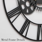Steampunk Wall Clock 24 Inch, Industrial Metal Gears with Roman Numerals, Retro Distressed Finish Mechanical Art for Bar, Living Room, Cafe Decor