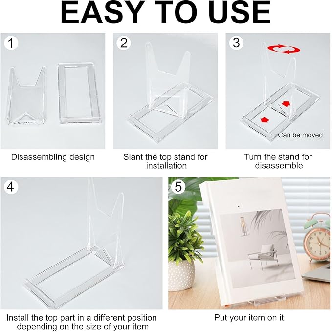 12 Pack 5.91 Inch Acrylic Book Stand for Display Adjustable Clear Display Holder Easel Collector Stand for Home Office Back to School Comic Album CD Magazine Postcard Artworks(5.91 x 6.1 x 3.15 Inch)