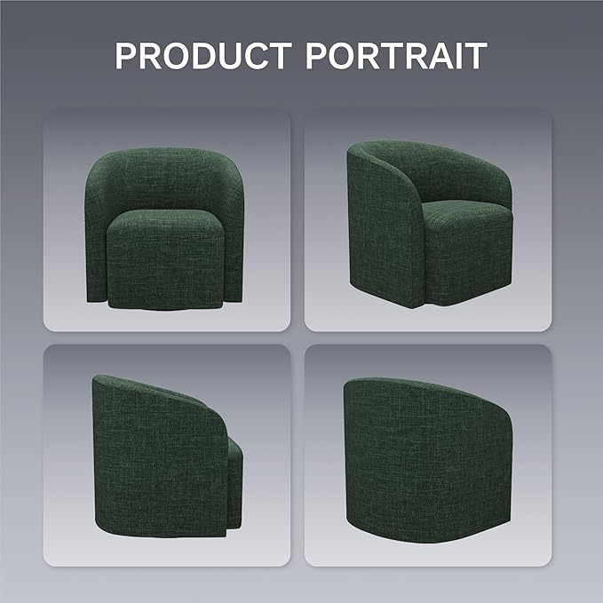 COLAMY Swivel Accent Chair, Modern Barrel Round Chair, Upholstered Comfy Living Room Chair with Armrest, Armchair for Reading Room/Bedroom/Waiting Room/Office, No Assembly, Green