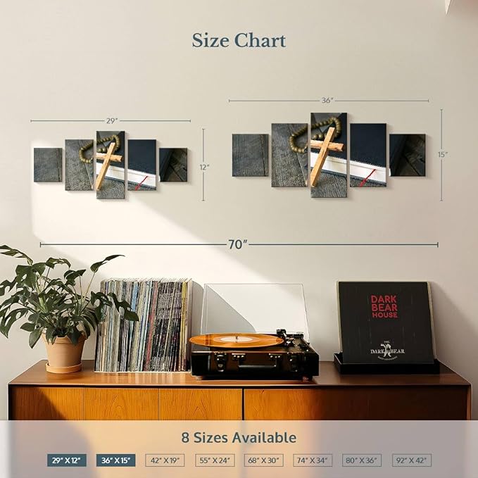 Elephant Stock Cross Canvas - 5 Panel Christian Pictures Decor - Canvas Print Wall Decor - Christian Cross Wall Art - 36" X 15"