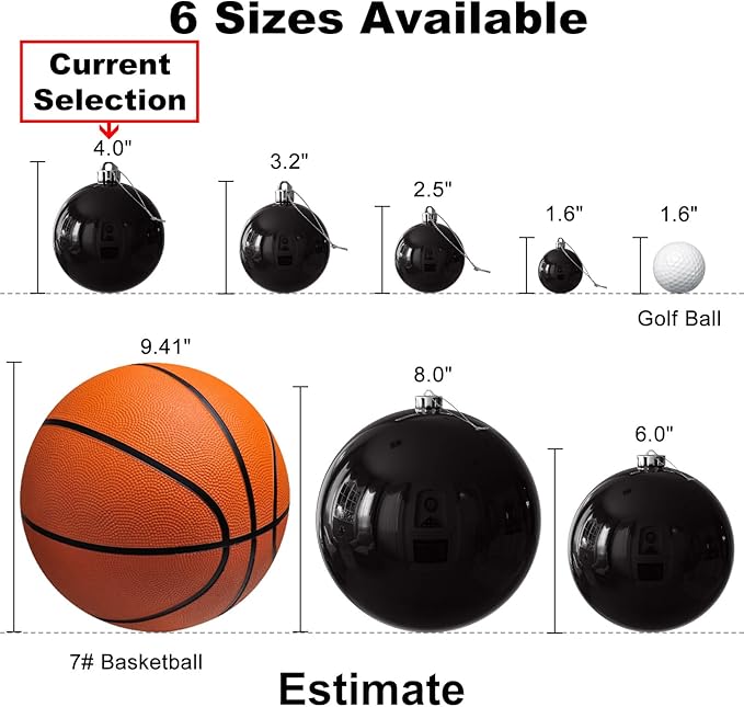 Black Set of XL (4.0") 4PCS Christmas Balls - Christmas Tree Decoration Ornaments Shatterproof Hanging Balls for New Year Easter Valentine Holiday Decorations