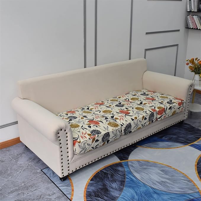 KRFOONN 4 Piece Stretch Sofa Couch Covers for 3 Cushion Couches Printed Sofa Slipcover with 3 Separate Seat Cushion Covers Washable Sofa Slip Covers Furniture Protector for Pets Kids (Large, 01)
