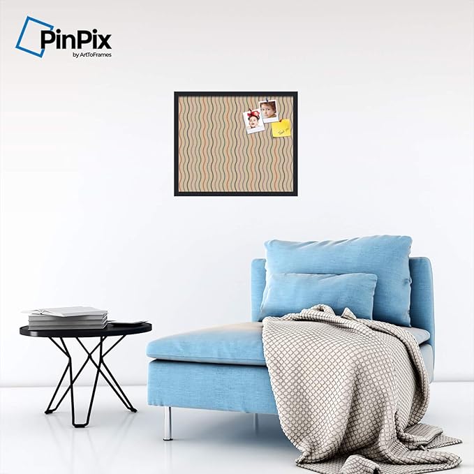 PinPix ArtToFrames 18x22 Custom Cork Bulletin Board Multi Color Waves Poster Board Has a Fabric Style Canvas Finish, Framed in Satin Black (PinPix-565)