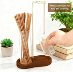 2 Pack Incense Holder with Ash Catcher, 2 in1 Large Incense Holder for Sticks, Anti-Ash Incense Burner Holders for Yoga, Spa, Meditation and Home Decor Reddish, Brown