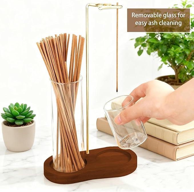 2 Pack Incense Holder with Ash Catcher, 2 in1 Large Incense Holder for Sticks, Anti-Ash Incense Burner Holders for Yoga, Spa, Meditation and Home Decor Reddish, Brown