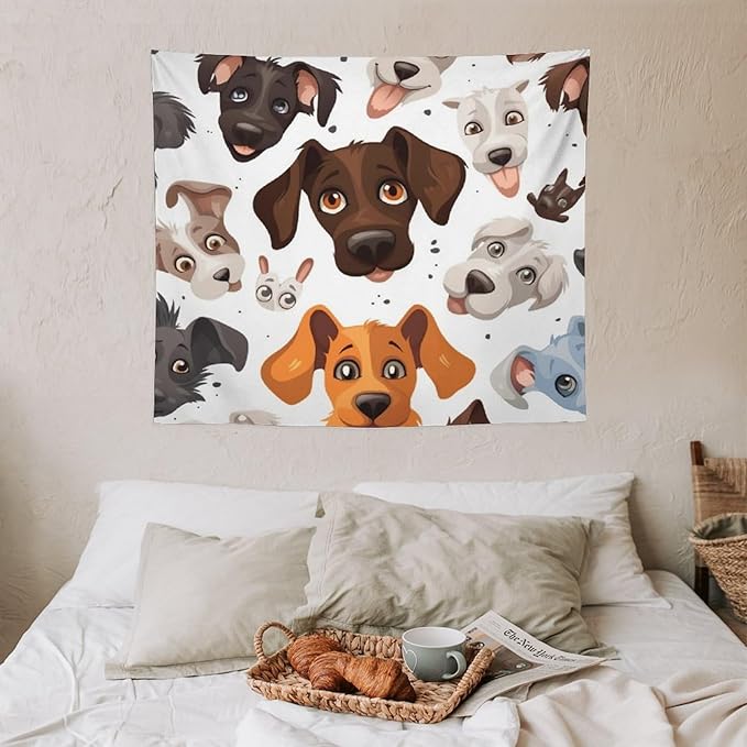 VUMIVI Cartoon Dog Head Tapestry Adorable Pets Humorous Style Abstract Art Illustration Tapestry Wall Hanging for Living Room Bedroom Dorm Classroom Aesthetic Decor W60xL50in