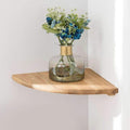 Corner Shelf, Solid Oak Wood Floating Corner Shelf Wall Mount Round End Floating Speaker Shelves with Wire Hole for Small Plant Photo Frame for Bedroom Kitchen, Living Room (Oak, 7.1in)