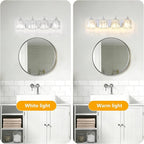 4-Light Modern Bathroom Light Fixture Chrome Bathroom Vanity Lights Over Mirror Wall Sconce Lighting with K9 Crystal Shades E26 Base for Bedroom, Living Room, Hallway, Cabinet Wall Lamp