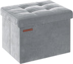 SONGMICS Storage Ottoman, Foldable Small Ottoman Foot Rest, 12.2 x 16.1 Inches Foot Stool, Ottoman with Storage, Load up to 286 lb, for Living Room, Bedroom, Dorm, Dove Gray ULSF200G02
