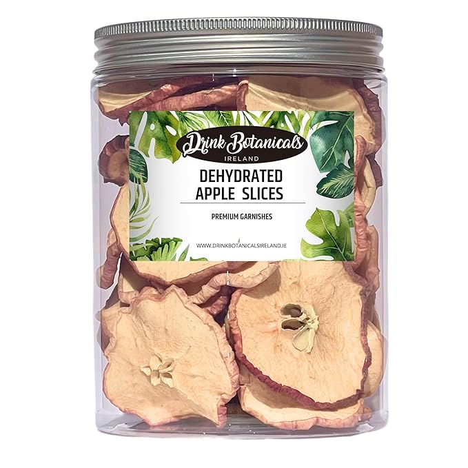 Drink Botanicals Ireland | Dehydrated Dried Apple Slices | 40 + Slices | 100% Natural | Non GMO, Vegan | Apples for Garnishing Cocktails, Baking, Sauces, Cakes, Decoration | 135 Grams, 4.76 Oz | Jar