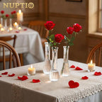 NUPTIO Glass Bud Vases Centerpiece: 3 Pcs Small Flower Vase for Wedding in Bulk - Cute Clear Ribbed Vase for Party Events Home Table Decor