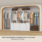 Dilando Closet System with Drawers, 6FT Wood Closet Organizer System 24" Walk-in Closet Corner Small Closets Storage Clothes Rack with Hanging Rods White (6FT)