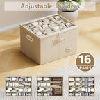 Shoe Organizer for Closet, Large Shoe Box Storage Containers with Clear Window, Space Saving Shoe Bin with Foldable Bottom Support Adjustable Dividers - Fits 16 Pairs (Beige, (19.7*15.7*13)x1)