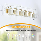 6-Light Modern Vanity Lights Brushed Brass Bathroom Light Fixtures Over Mirror Gold Bathroom Vanity Lighting with Crystal Shade E26 Base Wall Sconce for Bedroom Living Room Restroom Wall Lamp