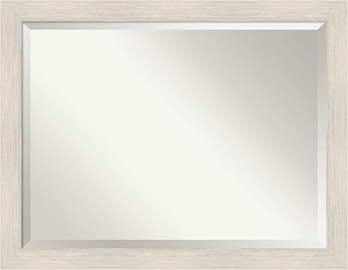 Amanti Art White Wall Mirror 35x45 Hardwood White Wash Rectangle Bathroom Mirror for Wall Decor Living Room, X-Large Country Rustic Wood Frame, Hangs Horizonally and Vertically, Bathroom Decor,