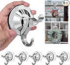 Antimbee Suction Hooks, 5 Pack Reusable Hangers, Removable Large Suction Cups for Smooth/Uneven Surfaces, Door Wreath Hanger Max Hanging up to 11 lbs (Silver)