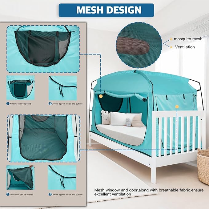 Bed Tent,Portable Privacy Sleeping Bed Canopy,Blackout 90% Drapes for Kids and Adult,Indoor Space Tent with Breathable Large Mesh Windows