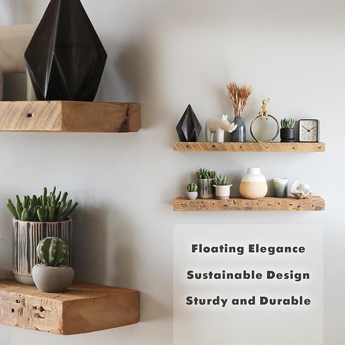 Urban Legacy Reclaimed Barnwood Planks | Floating Shelves for Wall w/Flush Mount Shelf Bracket Set Included | Set of 2 (Natural, 30"x 4.5"x 2")
