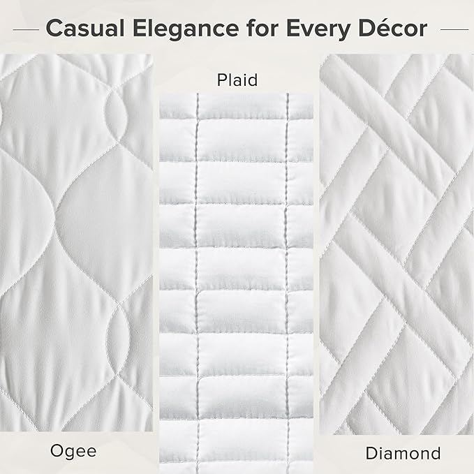 Comfort Spaces King Quilt Set Modern Reversible Diamond Coverlet King Bedding Set Cozy Quilted Winter Layer, All Season Lightweight Soft King Size Quilt, Kienna, White Diamond 3 Piece