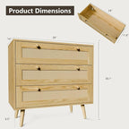3 Drawer Dresser for Bedroom, Boho Dresser Chest with Handles for Bedroom Hallway Living Room