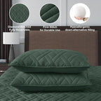 HORIMOTE HOME Quilt Set Twin Size Dark Green, Classic Geometric Diamond Stitched Pattern, Ultra Soft Microfiber Lightweight Bedding Set Bedspread Coverlet for All Season with 1 Quilt 1 Pillow Sham