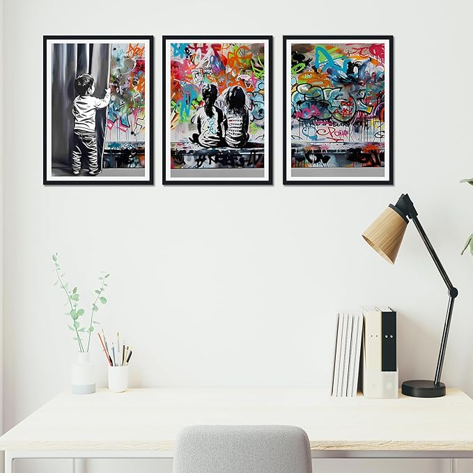 Novatique Abstract Pop Art Wall Decor Street Graffiti Wall Art Teenager Graffiti Art Painting Canvas Print for Living Room Bedroom,12" x 16" x 3Pcs