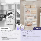 SWTYMIKI Hanging Closet Organizer Storage - 4 Tier Metal Stackable Hanging Closet Shelves with Dividers and S Hooks, Foldable Clothes Shelves for Clothes, Pants, Shoes, Coat, Hats Clutches Accessories